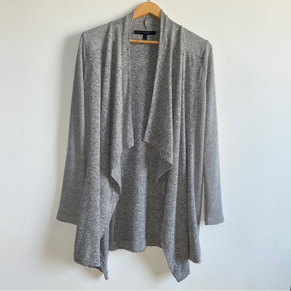 WHBM Open Front Waterfall Cardigan Heather Gray Marled Knit Sweater XS Capsule